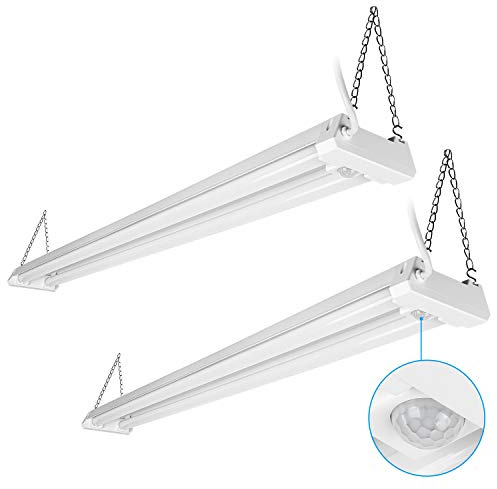 LEONLITE Motion Sensor 4FT LED Utility Shop Light, 40W Plug in Linkable Light Fixtures, for Garage, Workshop, 4000lm, 5000K Daylight, Suspension & Flush Mount, FCC, ETL Certified, Pack of 2
