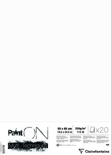 Clairefontaine 975813C PaintOn Mappe (mit 20 Bögen, 250 g, 100% reines Zellulosepapier mit leichter Körnung, 50 x 65 cm, ideal für Multitechniken) extraweiß
