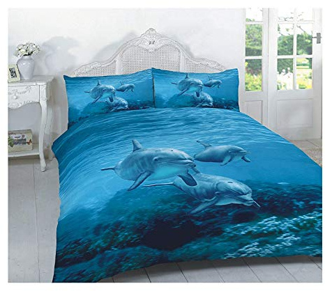 Excellent Hotel Quality King Blue Dolphin Printed Design Duvet Cover Set Bedding Set with Pillowcases - King Size