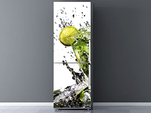 Pegatinas Vinilo para Frigorífico Rodaja de limón en copa | 185x70cm | Adhesivo Resistente y de Fácil Aplicación | Pegatina Adhesiva Decorativa de Diseño Elegante