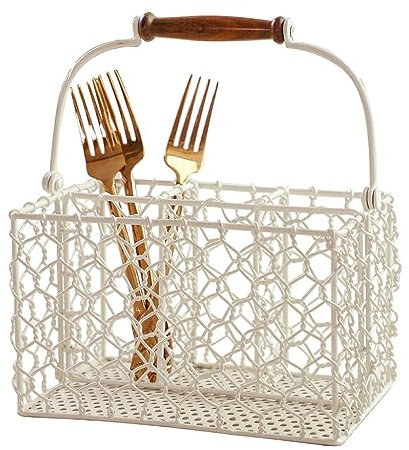 Dibor Country Cream Metal Wire 4 Compartment Cutlery Basket Caddy Kitchen Storage Solution