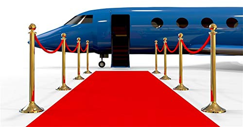 AOFOTO 3 x 2,1 m großer Hintergrund für Flughafen Pickup, roter Teppich, goldfarben, Banner, Blau, luxuriös, offene Tür, Flugzeug, VIP-Hintergrund, Fotostudio, Requisiten, Vinly Stars Empfang, Party,