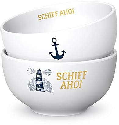 Geschenk Für Dich :-) Müslischale Schiff AHOI Leuchtturm weiß D. 13cm H. 7cm Maritim Porzellan La Vida