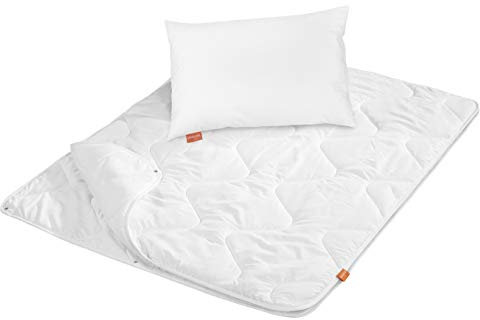sleepling 197123 Kinder Betten Set | Kinderkopfkissen Kissen 40 x 60 cm + Bettdecke 100 x 135 cm 4-Jahreszeiten | Mikrofaser Decke | Ökotex | Wärmeklassengarantie | Made in EU, weiß