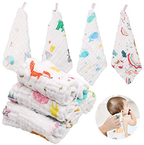 ABirdon 10 Stück Baby Musselin Waschlappen, 30x30cm Mulltücher Bio-Baumwolle Weiche Baby Handtücher, Gesicht Handtuch, Mehrzweck Gesichtstüche für Jungen und Mädchen