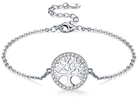 Jrêveinfini Arbre de Vie Bracelet Femme Enfant Fille Maman Argent 925, Personnalisé Bracelet Bijoux Porte Bonheur Mere Fille Femme, Bracelet Amitié Cadeau Fete des Meres Anniversaire Femme Maman