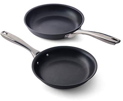 Cuisipro Easy Release Hard Anodized Stainless Steel Fry Pan 2-Piece Set, 1.25qt/8diam and 2.25qt/9.5diam