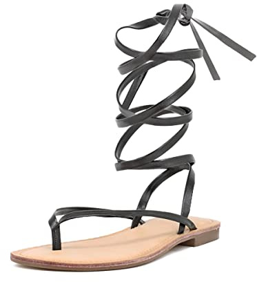 QUEEN HELENA Sandali Infradito alla Schiava Bassi con Lacci Casual Donna Y3008