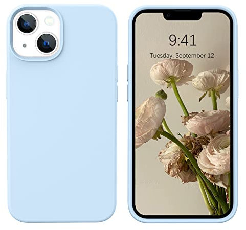 DOMAVER Liquid Silikon Hülle für iPhone 13, Handyhülle iPhone 13 Case Ultra Dünne Rundumschutz Weichem Gel Matte Kratzfest Stoßfeste Schutzhülle für iPhone 13 6.1, Hellblau
