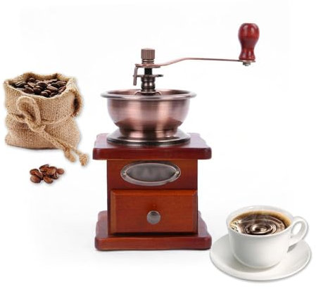 Ruiqas Moulin à café Manuel, Moulin à café en Grains de café rétro Moulin à café à Main en Bois Antique Vintage