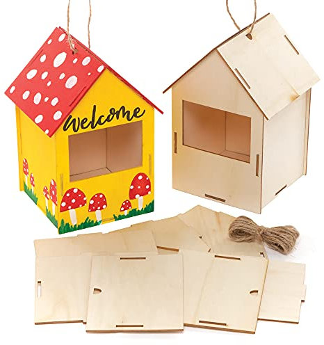 Baker Ross FE929 Robin Nest Box Kits - Pack of 2, Make Your Own Bird House, Wooden Crafts for Children to Decorate and Display, Outdoor Kids Arts and Crafts Project, Brown
