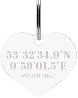 Personalisierter Acrylglas Herz Schlüsselanhänger persönliches Geschenk mit individueller Gravur inkl. Schlüsselring - Koordinaten