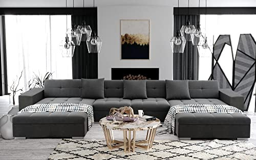 Tendencio ANIXE - Canapé d'angle panoramique XXL en U - en Tissu (Gris foncé)