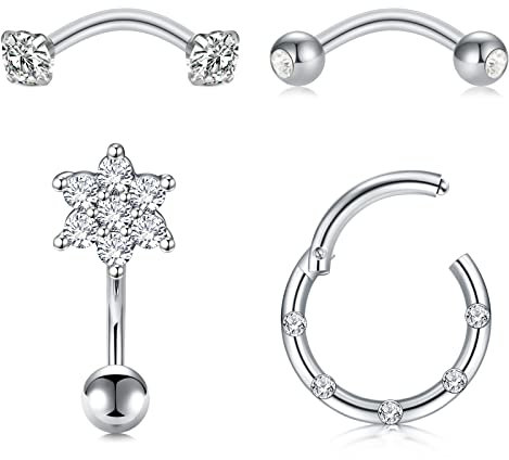 Rajnard Rook Earrings Piercing Ohrringe Daith Piercing Rook Bars Augenbrauen Bars 16G Chirurgenstahl mit Blumen Diamant Bauchnabelpiercing