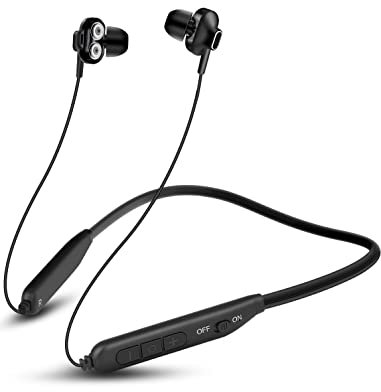 MAS CARNEY BI2 Cuffie Bluetooth Sport, Auricolari Bluetooth con Filo, Cuffie Bluetooth con Archetto da Collo Magnetici, Auricolare Bluetooth con Doppio Driver e Bass per Fitness, Running.