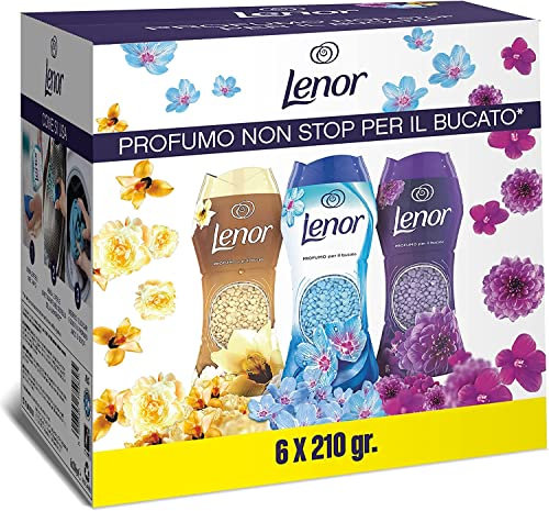 Lenor Profumatore Bucato Perle Profumate Lavatrice, Risveglio Primaverile, Oro E Fiori, Ametista, Confezione Da 6 (6 X 210 G), Profumo Non-Stop Per Il Bucato (Fino A 12 Settimane Nel Guardaroba)