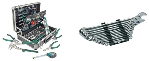 Brüder Mannesmann Werkzeuge 90-teilig Werkzeug-Koffer, 1 Stück, M29067 & M19652 Gabelringschl DIN 3113 Satz, 12-tlg