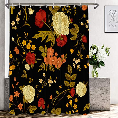 Shrahala Dekorativer Duschvorhang, bunter Blumenstrauß, viktorianischer Blumenstrauß, Rosen, Korallen, Tulpen, Polyesterfaser, wasserdicht, für Duschkabine, Badewannen, 182,9 x 152,4 cm