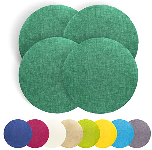 TIENDA EURASIA - Pack de 4 Cojines Redondos con Cordones y Cremallera, Funda Extraíble con Cremallera, Funda Lavable, Cojines Lisos, Tamaño ø40 x 3 cm (Verde Botella)