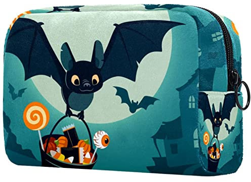 Kosmetiktasche Halloween Fledermaus Kürbis Reise Kulturtasche-Damen Kosmetikkoffer-Herren Make-Up-Organzier, Portable Make Up Tasche Für Mädchen 18.5x7.5x13cm