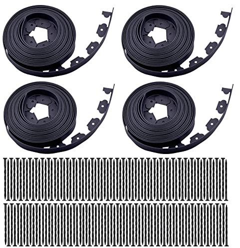 Rasenkanten-Set ohne Graben, 487,7 m Landschaftseinfassung mit 200 Heringen, passend für Rasen, Blumengarten, Gras, Hof, Rasenkante (schwarz, 4,8 m)