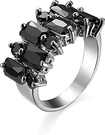 Wycian Ring Schwarzer Stein, Hochzeitsringe Weißgold Geometrie mit Schwarzem Zirkon Silber Schwarz Größe 57 (18.1) Memoire Ringe für Jahrestag