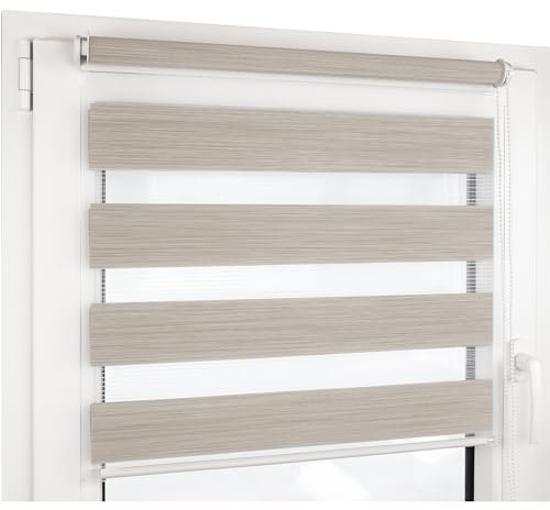 Deco4Me Doppelrollo Klemmfix ohne Bohren - 90 x 160 cm, Beige meliert - lichtdurchlässig & Blickdicht - Duo Rollo für Fenster innen, Klemmrollo - Stoffbreite 86 cm