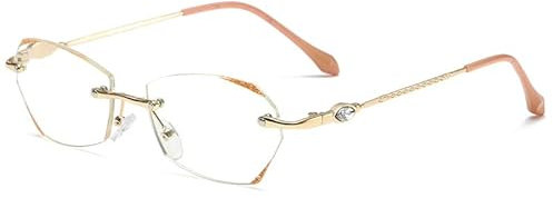 Eyglajdd Randlose Damen Lesebrille,Blaulichtfilter Brille Metall Material Federscharniere Lesebrille Lesehilfe Gold +2,00