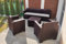Dmora - Loungeset für draußen Venus, Outdoor-Lounge mit Couchtisch, Terrassenset mit Kissen, Gartenkomposition mit Sofa und Sesseln, Made in Italy, Braun