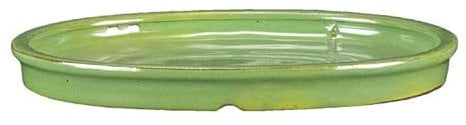 Sottovaso per bonsai ovale in gres smaltato verde 27,5x21x2 cm - GA7S