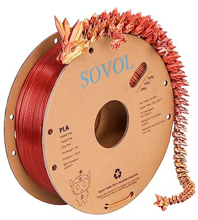 Sovol Tri Color Silk PLA Filament 1.75mm, 3D Drucker Silk Filament 1kg (2.2LBS), Seiden Gold/Silber/Bronze Dreifarbiges Coextrusion PLA Shiny Filament +/-0.03mm