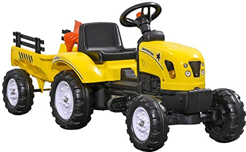 HOMCOM Tractor a Pedales para Niños de 3 Años con Remolque Juguete de Montar Coche de Pedales Carga 35 kg 133x42x51 cm Amarillo