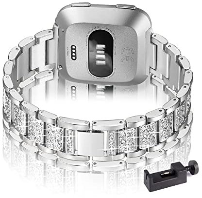 Metall Armband für Fitbit Versa 3/4/Sense/Sense 2, Frauen Strass Glitzer Verstellbare Edelstahl Ersatzbänder Kompatibel mit Fitbit Versa 3/4/Sense/Sense 2 (E)