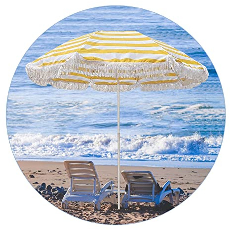 160cm Strandschirm Gelb Gartenschirm Mit Quaste Höhenverstellbar Sonnenschirm Balkon Neigbar Tragbarer Terrassenschirm Im Freien Tischschirm UV Schutz Wasserdicht Terrasse Balkon Pool Ohne Ständer
