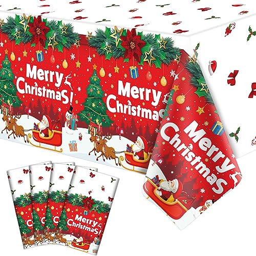 4 Stück Weihnachten Tischtuch Weihnachten Party Tischdecke Xmas Party Dekoration Weihnachten Party Tischdecke Xmas Tischdecke mit Weihnachtsbaum und Schneeflocke 51 X 86 IN