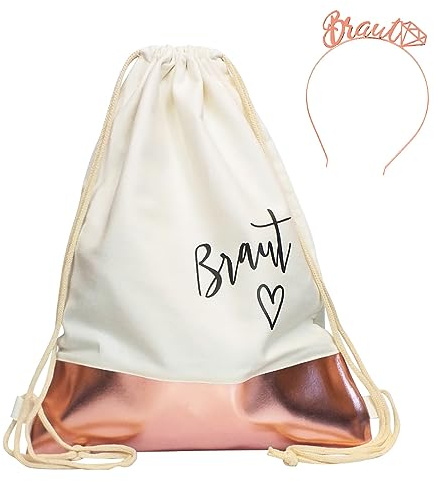 BRÄUTIGANG Damen JGA Accessoire-Set Braut - Beutel & Haarreif (Roségold)