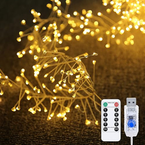 DINOWIN Lichterkette USB-betrieben Außen Innen 9.8Ft 100 LED Cluster Micro Lichterkette mit Timer, 8 Modi Weihnachten Kleine Lichterkette für Balkon, Hochzeit, Party Décor (Warmes Weiß)