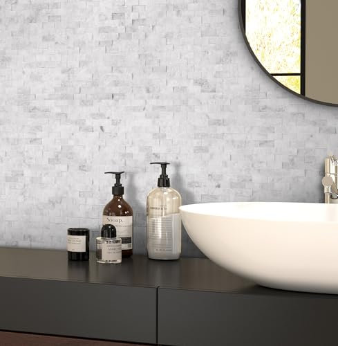 SUNWINGS Peel and Stick Mosaic Natural 3D Stone Self Adhesive Tiles, 12 x 11 5-Sheet Stick on Backsplash for Kitchen Bathroom Fireplace Vanity, Mixed Gray