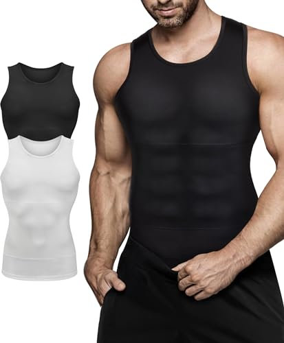 Herren-Kompressionsshirt, figurformend, Unterhemd, Workout, Tank-Top, Bauchmuskelunterhemden, schwarz/weiß, Small