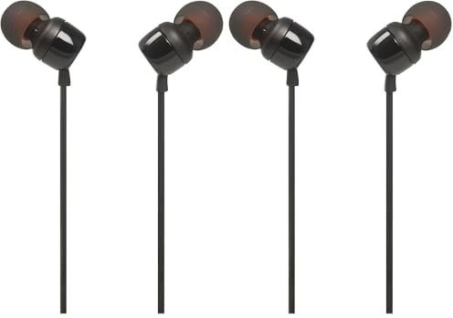 JBL Premium In-Ear cuffie con microfono, cavo piatto con telecomando universale Modello T110 Model T110 Nero (Confezione da 2)