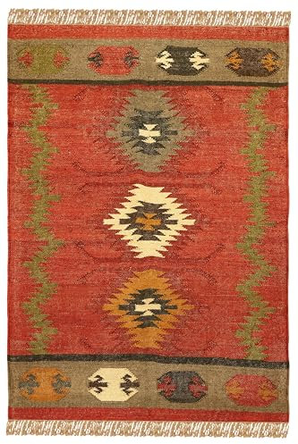 CASAVANI Läufer – Kelim-Teppich, 5,1 x 30,5 cm, Rot & mehrfarbig, Wolle und geflochtener Jute-Teppich, für drinnen und draußen, Flachgewebe, für Zuhause und Foyer, Korridor, Flur und Treppenläufer
