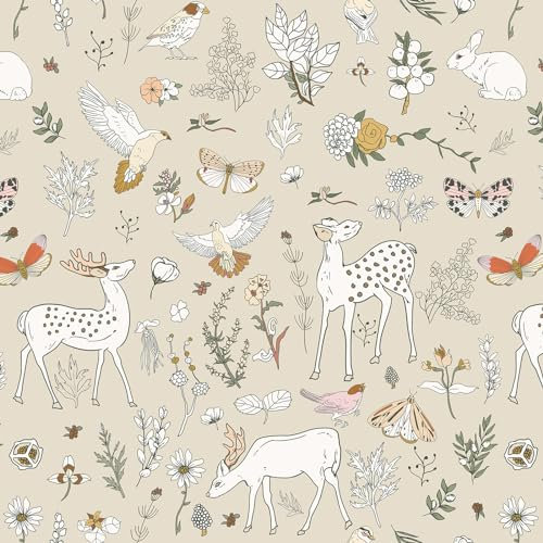 Yomshi Peel and Stick Wallpaper Beige Animal Self Adhesive Wallpaper 41×300cm Forest Wallpaper Botanical Contact Paper Waterproof Vinyl Film for Living Room Kids Bedroom