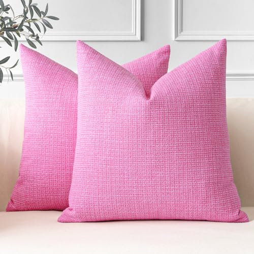 JOTOM 2er Set Leinen Kissenbezüge, Dekorative Weich Einfarbig Wurf Kissenbezug Moderne Kissenhüllen Sofakissen Dekokissen Zierkissenbezug für Wohnzimmer Schlafzimmer Deko (60x60cm, Pink)