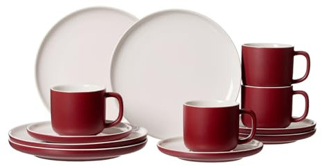 Ritzenhoff & Breker Kaffeeservice Jasper, 12-teilig, Beere, Steinzeug, Tassen Untertassen und Teller für 4 Personen