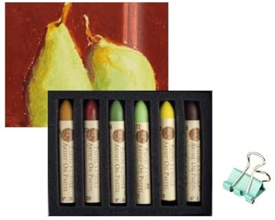 Sennelier Pastels à Huile 6 Couleurs. THEME DUO DE POIRES et mini pince