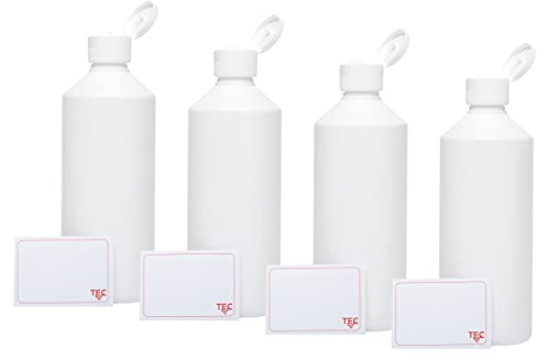 TEC 500ml Plastic Bottles White HDPE Flip Caps Non Leak Lids 28mm (4)