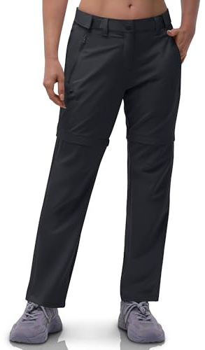 33,000ft Damen Zip Off Wanderhose, Atmungsaktiv Trekkinghose Schnell Trockend Stretch Abnehmbar Zip-Off Outdoorhose Sommer Arbeitshose Funktionshose Schwarz 29L 40
