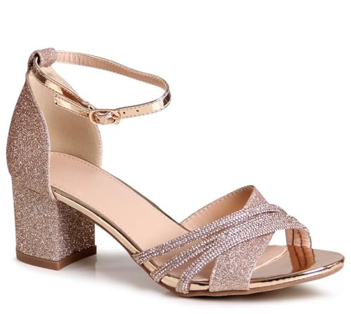 topschuhe24 2961 Damen Glitzer Riemchen Sandaletten Pumps, Farbe:Rose Gold, Größe:40 EU