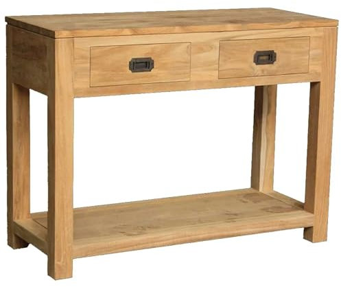 Teako Design 100x40cm Arbeitstisch Teakholz Alvik mit 2 Fächern Massivholz Wetterfest, 75 x 100 x 40 cm, Esszimmer Anrichte, FLEGT-Lizenziertes Teak, Robuste Teakmöbel