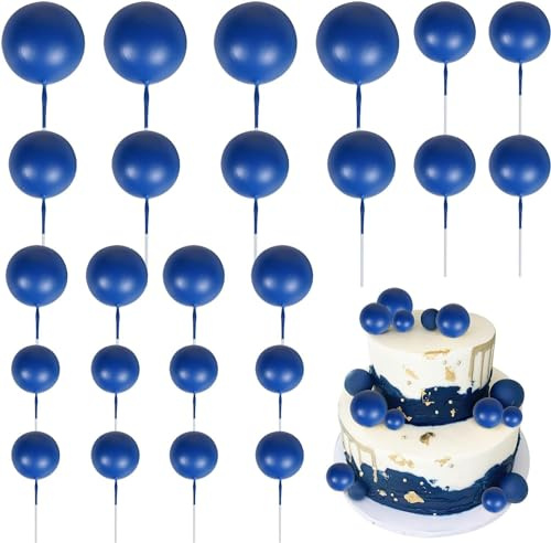 24 Stück Kugeln Tortendeko Round Mini DIY Kuchen Deko für Baby Shower, Geburtstag, Hochzeit, Valentinstag Party Dekoration - Dunkelblau